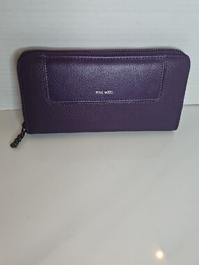Pixie Mood Eggplant Zip Wallet with Silver Logo